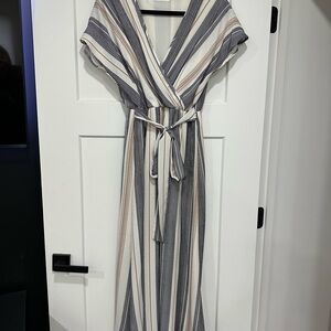 Striped V-Neck Wrap Dress